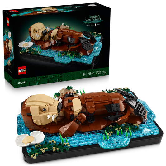 LEGO Ideas Drijvende Zeeotters – Bouwpakket voor Volwassenen – 3D Displaymodel met Dieren Figuren van Otter en haar Jong – DIY Woondecoratie en Bureau-Decoratie – Creatief Cadeau-idee – 21366