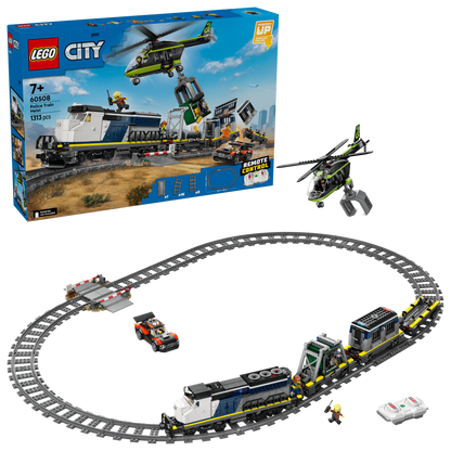 LEGO City Overval op Politietrein Speelgoed voor Kinderen - Trein Bouwpakket met Ovaal Spoor, Helikopter, Rallyauto en 6 Minifiguren - Verjaardagscadeau voor Jongens vanaf 7 Jaar - 60508