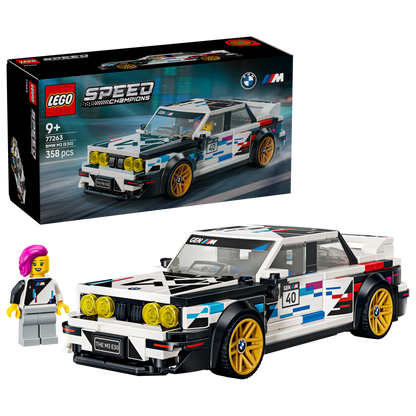LEGO Speed Champions BMW M3 (E30) - Speelgoed Auto Bouwpakket voor Kinderen vanaf 9 Jaar - BMW Modelauto met Minifiguur - Kinderkamer Decoratie - Cadeau voor Jongens, Meisjes en Autoliefhebbers 77263