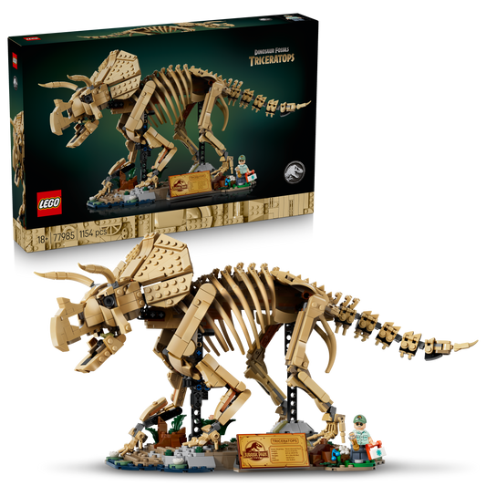 LEGO Jurassic World Dinosaurusfossielen: Triceratops – Display Bouwpakket voor Volwassenen met Dr. Gerry Harding Minifiguur – Woondecoratie – Cadeau voor Jurassic Park Fans – 77985